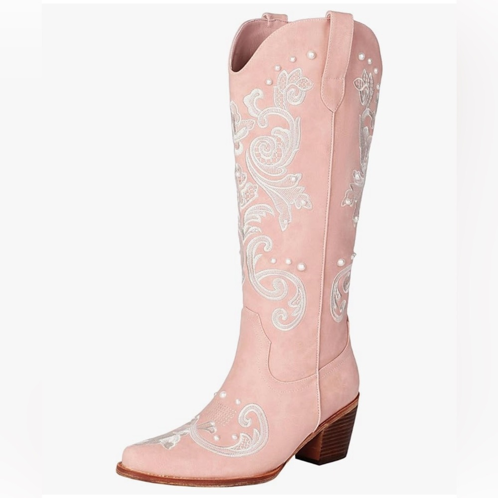 Elegant Pink Embroidered Women's Boots